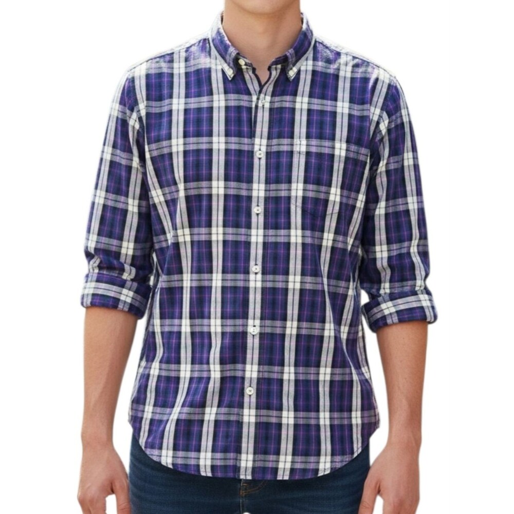 J. Crew Shirting's Men's Washed Tartan Plaid Long Sleeve Button Down Shirt